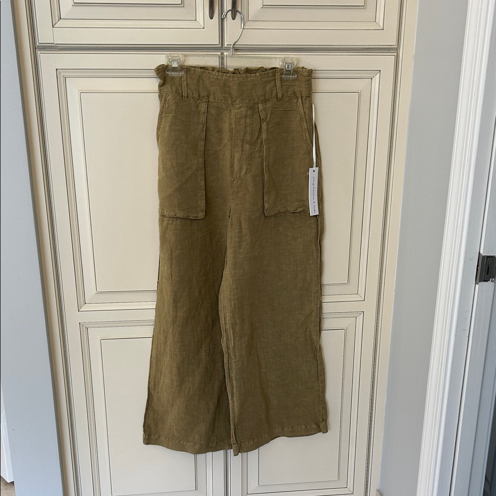 Young Fabulous & Broke YFB Army Green Linen blend Wide Leg Pants